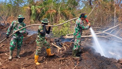 Tim Gabungan Fokus Padamkan Sisa Titik Asap Karhutla di Kuala Cenaku